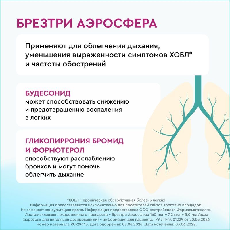 Брезтри Аэросфера 160мкг+7,2мкг+5мкг/доза 10,7г (120 доз) аэрозоль для ингаляций дозированный, фото №3