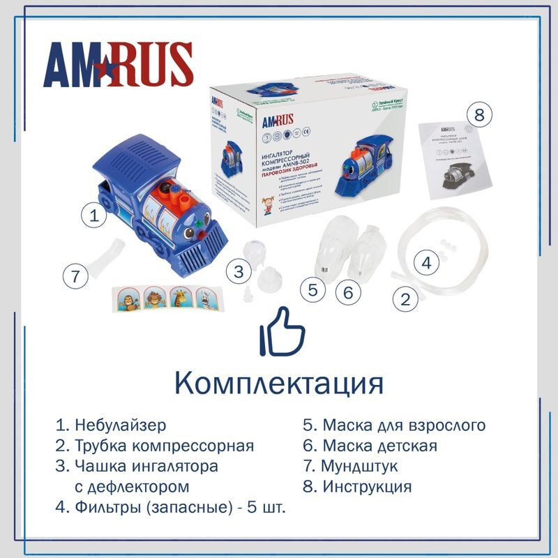 Амрус Ингалятор компрессорный Amnb-502 для детей Паровозик Здоровья, фото №4